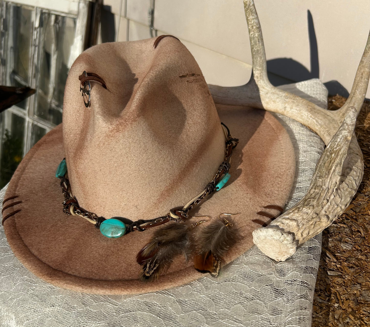 Custom Burned Angel Wing Cowgirl Hat