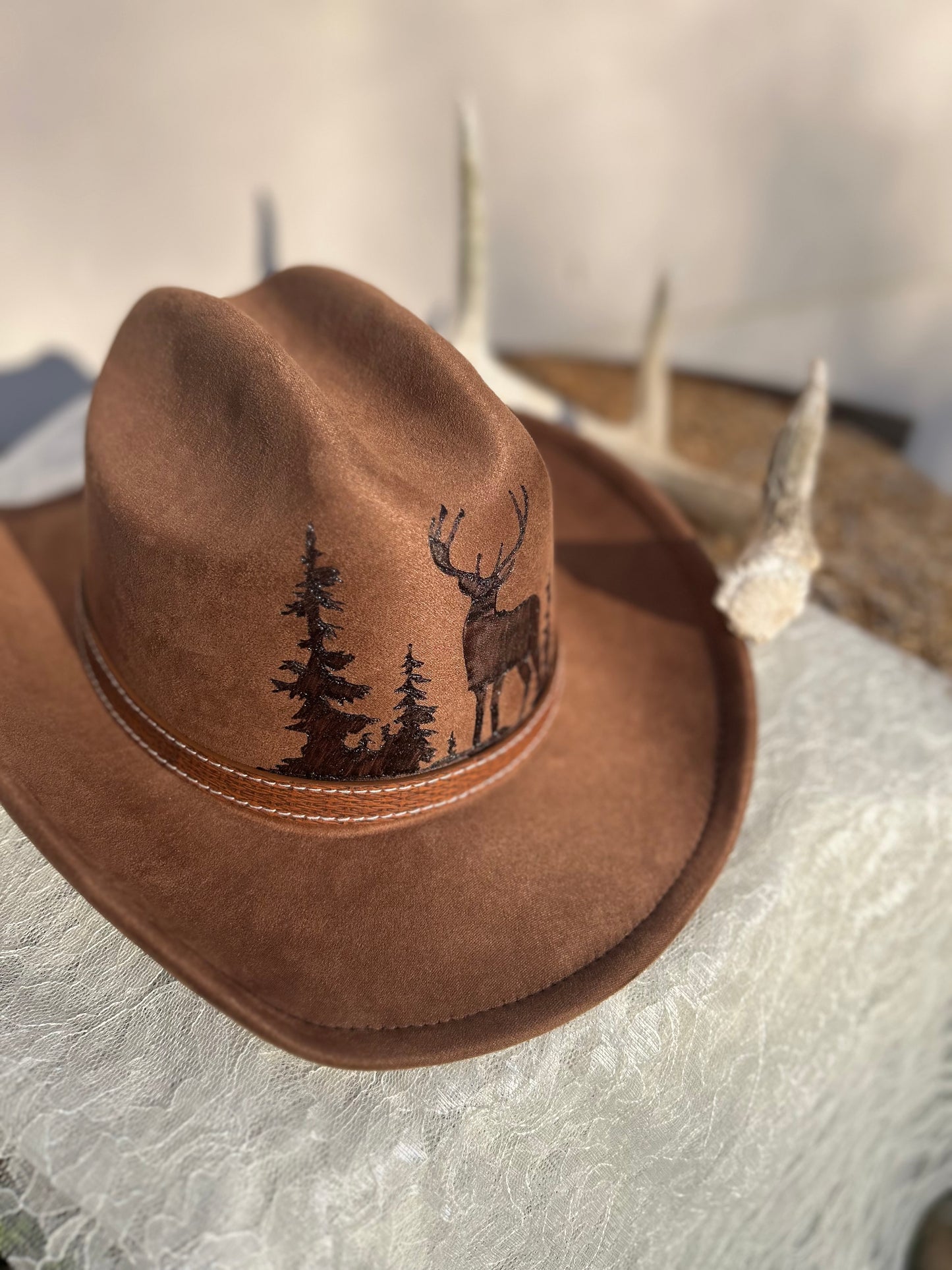 Custom burned cowboy hat